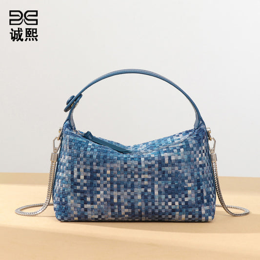 时尚小清新百搭手提饭盒包休闲百搭单肩斜跨包潮流牛仔布质感女包