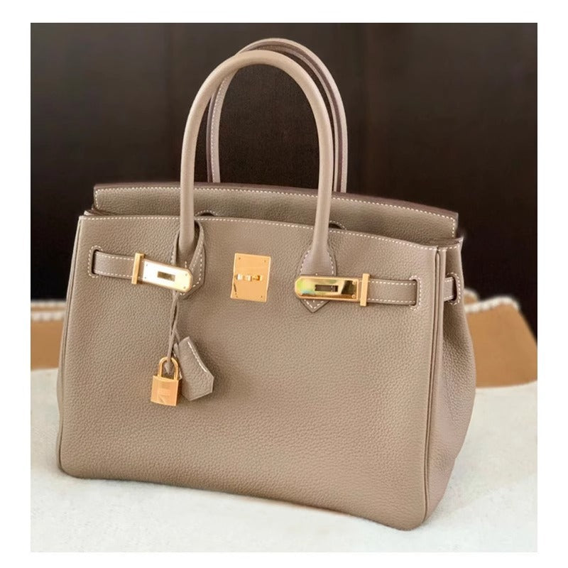 欧美外贸款头层牛皮荔枝纹铂金包真皮女包手提包单肩斜挎凯莉大包