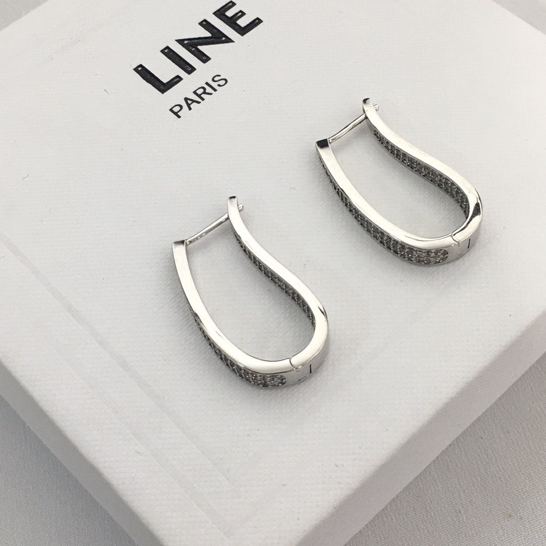 赛林家新款满钻U形耳环女高级感个性气质黄铜镀金CEL风锆石耳扣