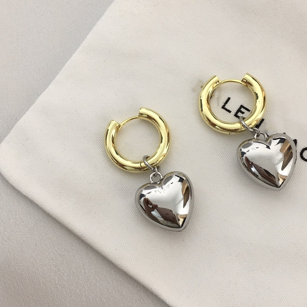 巴家耳环爱心耳坠法式桃心心形可拆卸个性简约时尚一款俩戴耳圈
