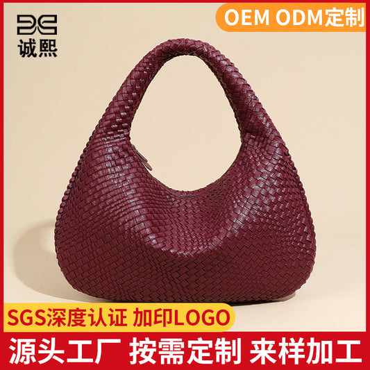 跨境爆款定制手提大容量月牙包欧美潮流单肩腋下包质感编织饺子包