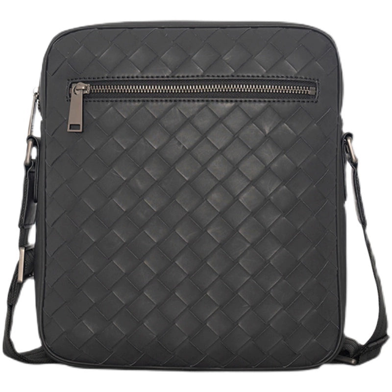 X&BV真皮男包单肩包新款竖款韩版编织商务休闲男士包包斜挎包背包
