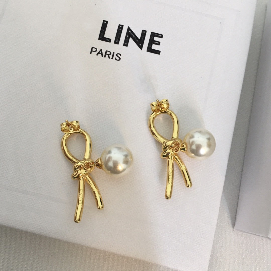 赛家新款几何形耳环法式复古时尚简约金色耳饰品打结珍珠耳钉女