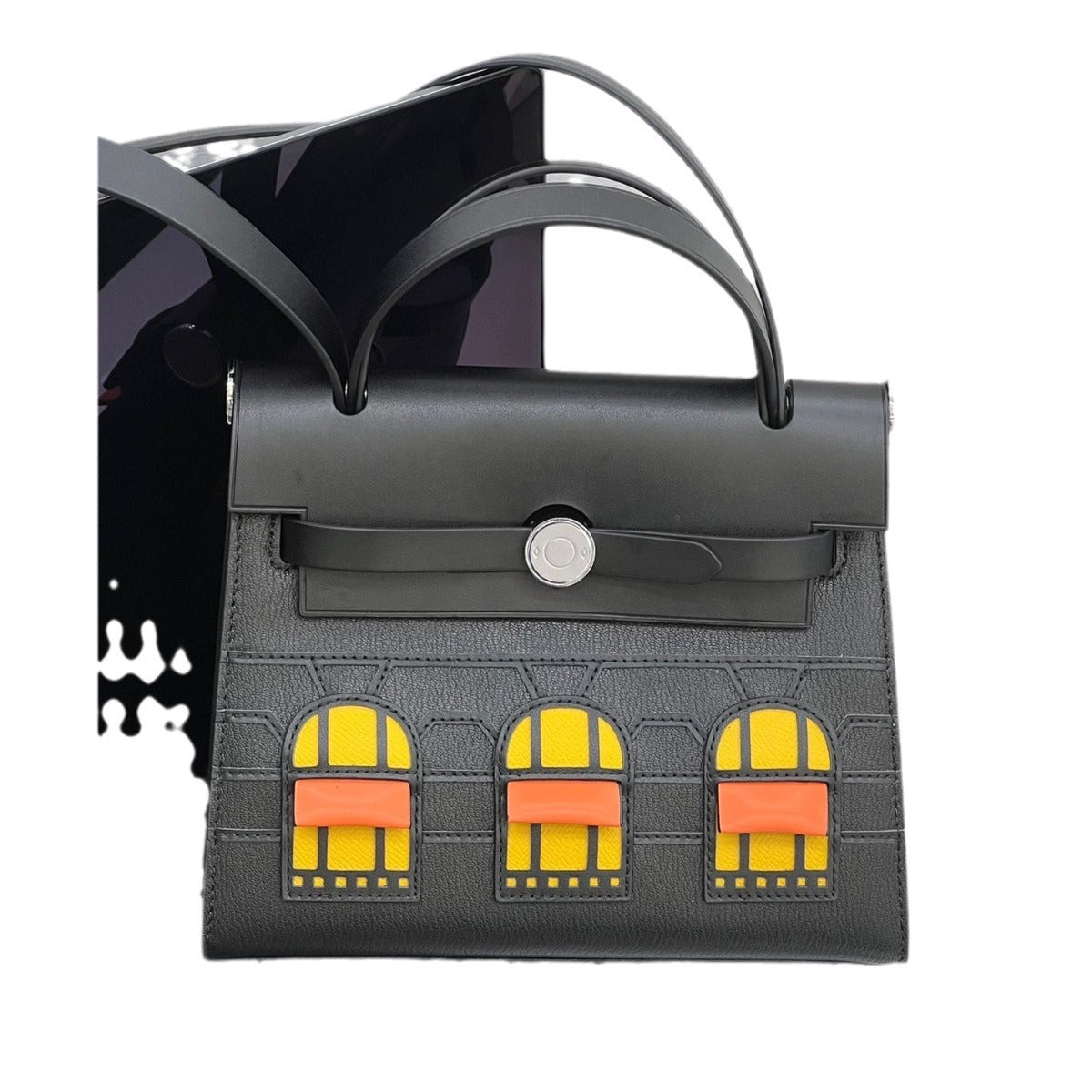 新款复古小房子包凯莉包时尚趣味撞色真皮小包包单肩斜挎牛皮女包