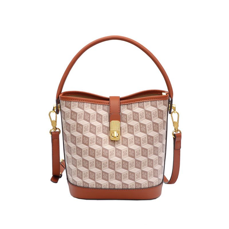 水桶包包女2025网红同款小众手提包跨境大容量拼接老花单肩斜挎包