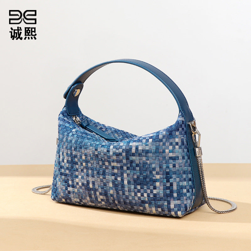 时尚小清新百搭手提饭盒包休闲百搭单肩斜跨包潮流牛仔布质感女包