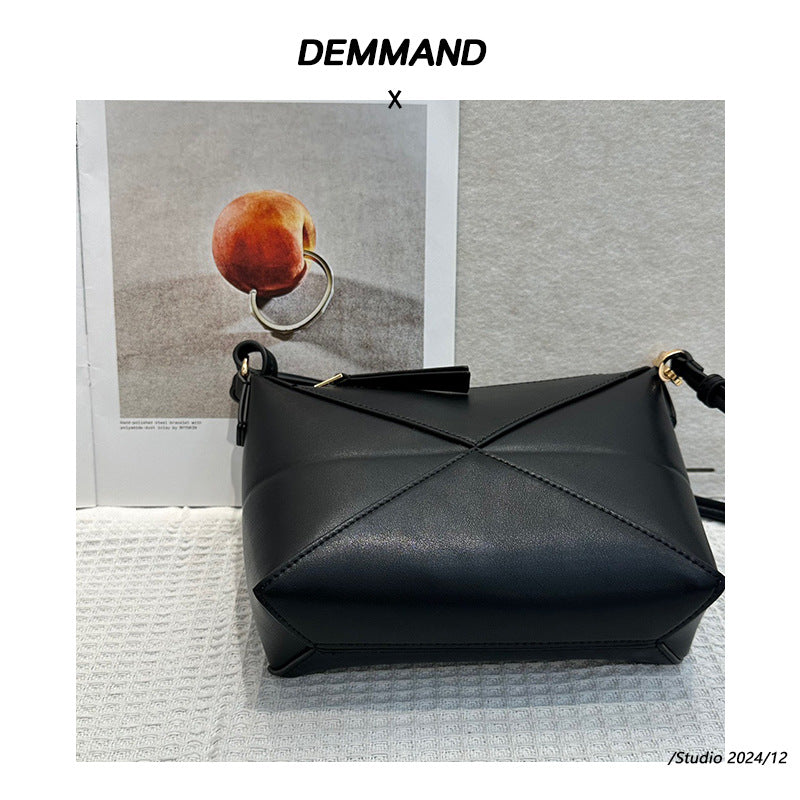 头层牛皮折叠几何包手提包法式腋下包真皮饭盒包时尚单肩斜挎包女