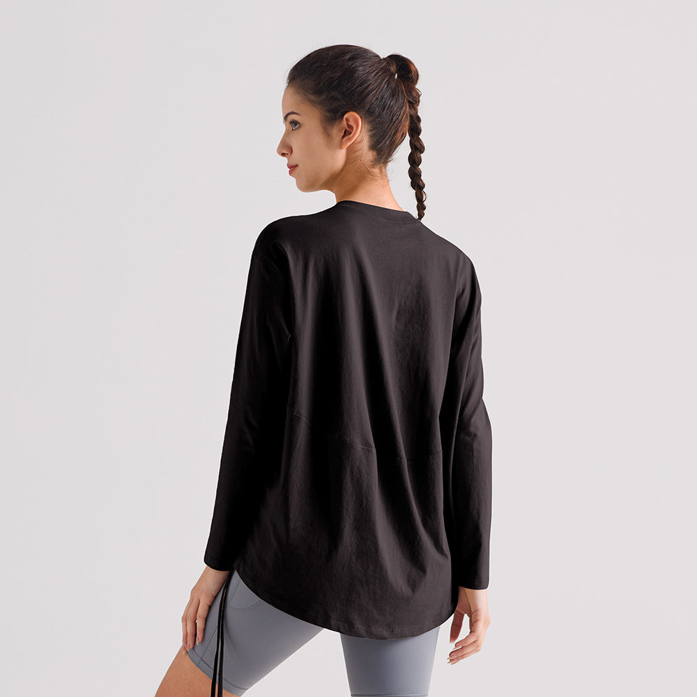 宽松抽绳运动上衣女透气速干健身T恤防晒跑步瑜伽服长袖休闲罩衫