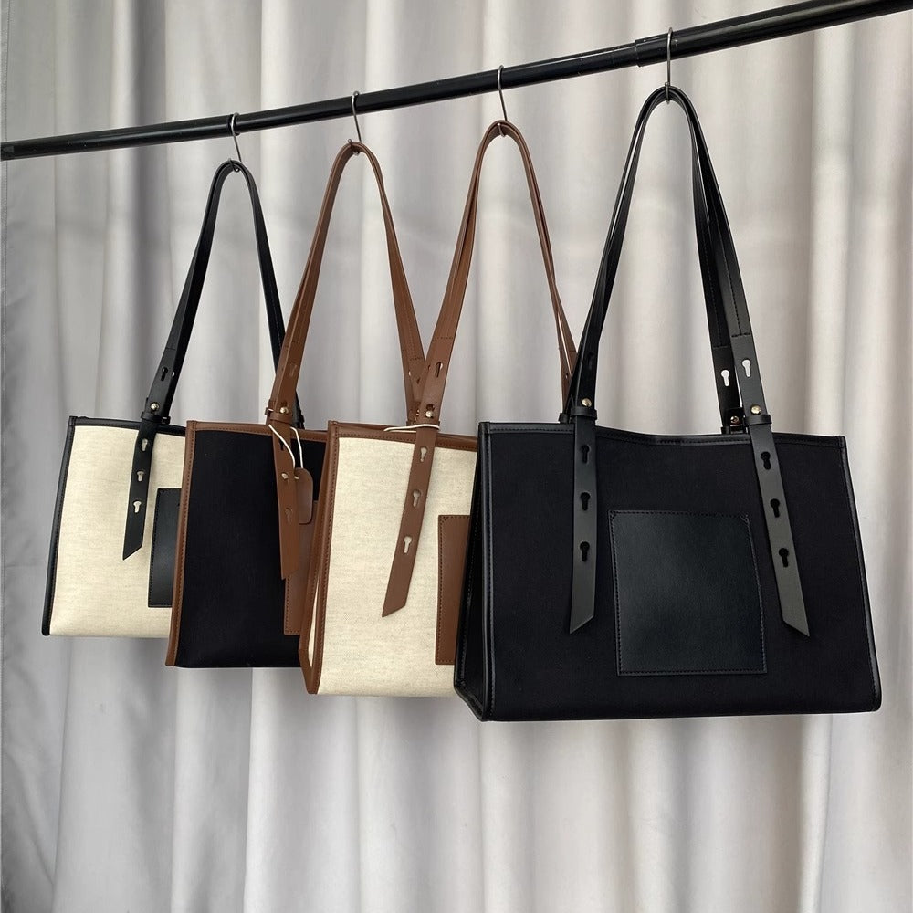 秋冬新款休闲时尚大空间ins潮百搭配牛皮托特包外贸出口欧美女包