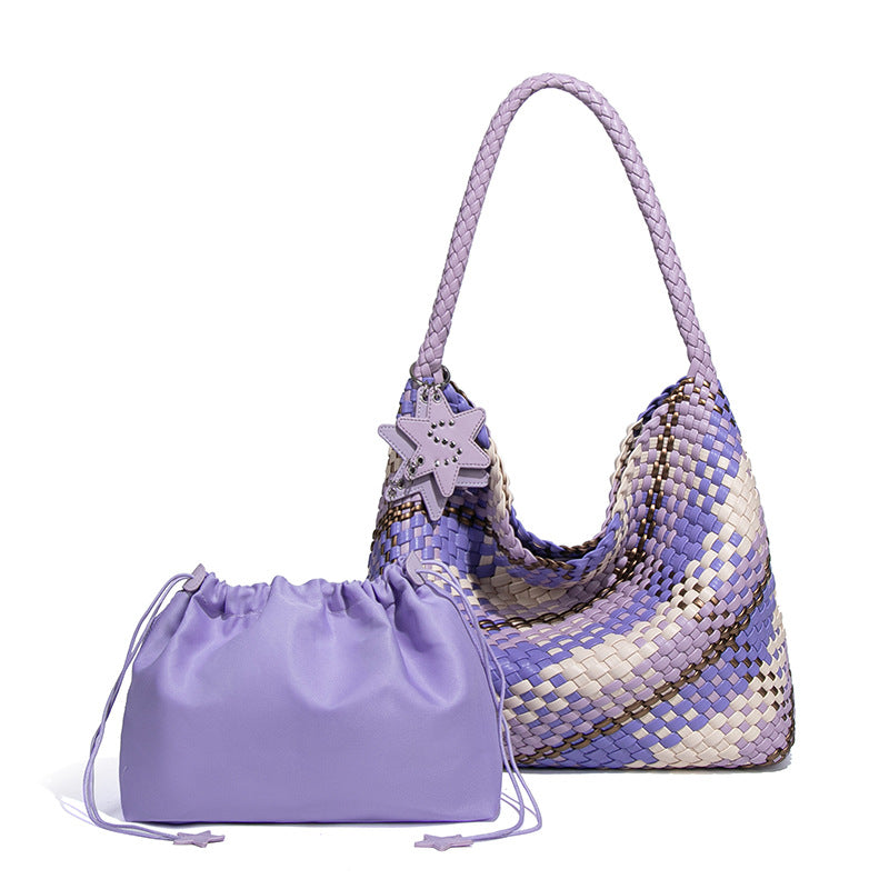 工厂定制大容量单肩腋下托特包时尚手工编织包女士手提百搭子母包