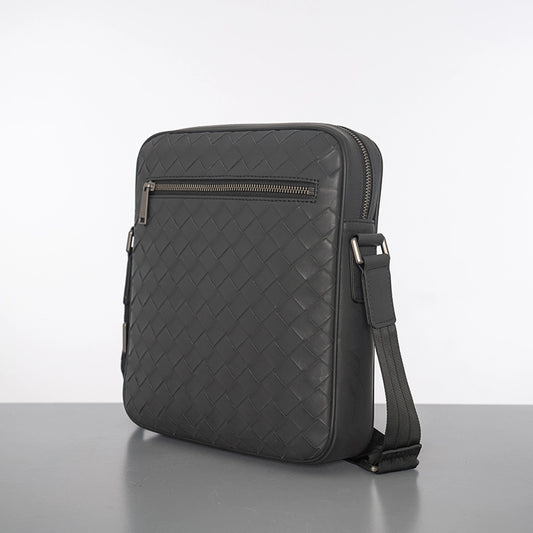 X&BV真皮男包单肩包新款竖款韩版编织商务休闲男士包包斜挎包背包