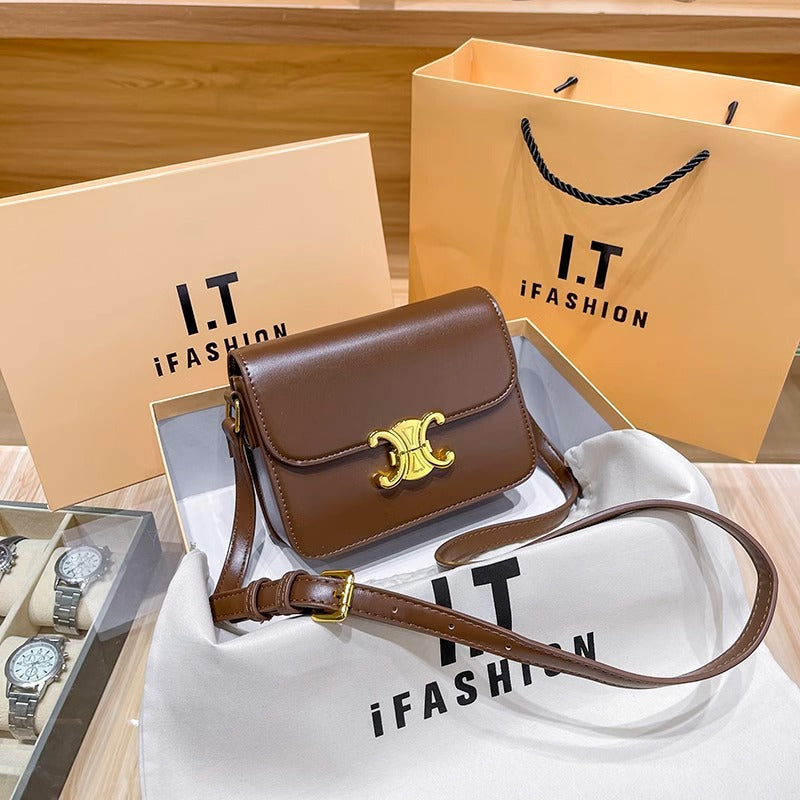 ins通勤百搭真皮包包女士高级感洋气box斜挎凯旋门豆腐包一件代发