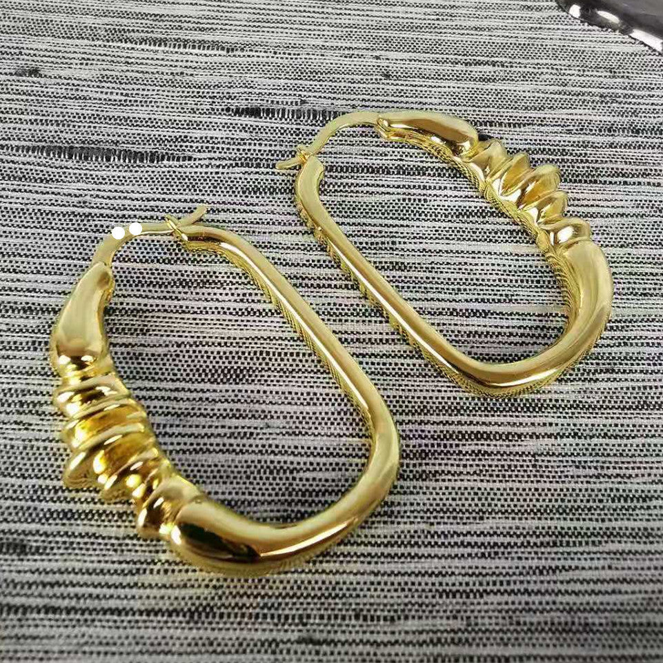 赛家欧美极简vintage圆圈耳环小众轻奢高级感不规则椭圆形耳圈