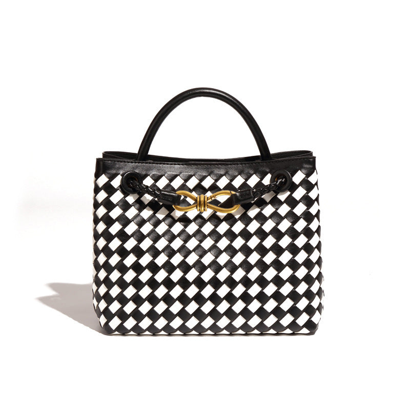 时尚小众手提女包蝴蝶结金属手工编织包质感休闲大容量单肩斜挎包