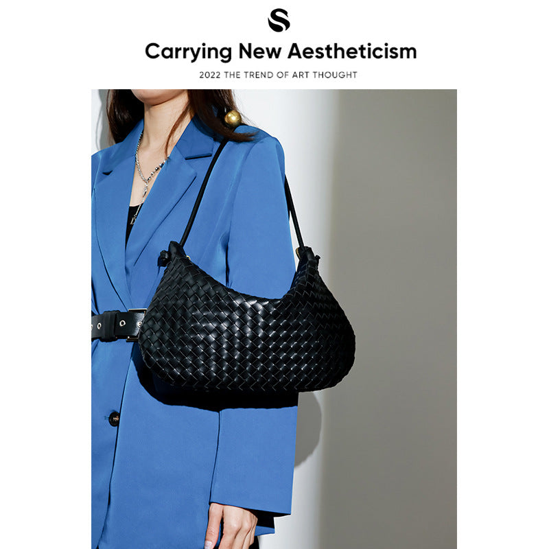 编织大容量包包女质感流行网红饺子包小众设计休闲百搭单肩腋下包