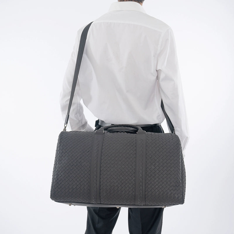 X&BV男士旅行包真皮商务休闲编织男包手提旅行袋大容量行李包短途