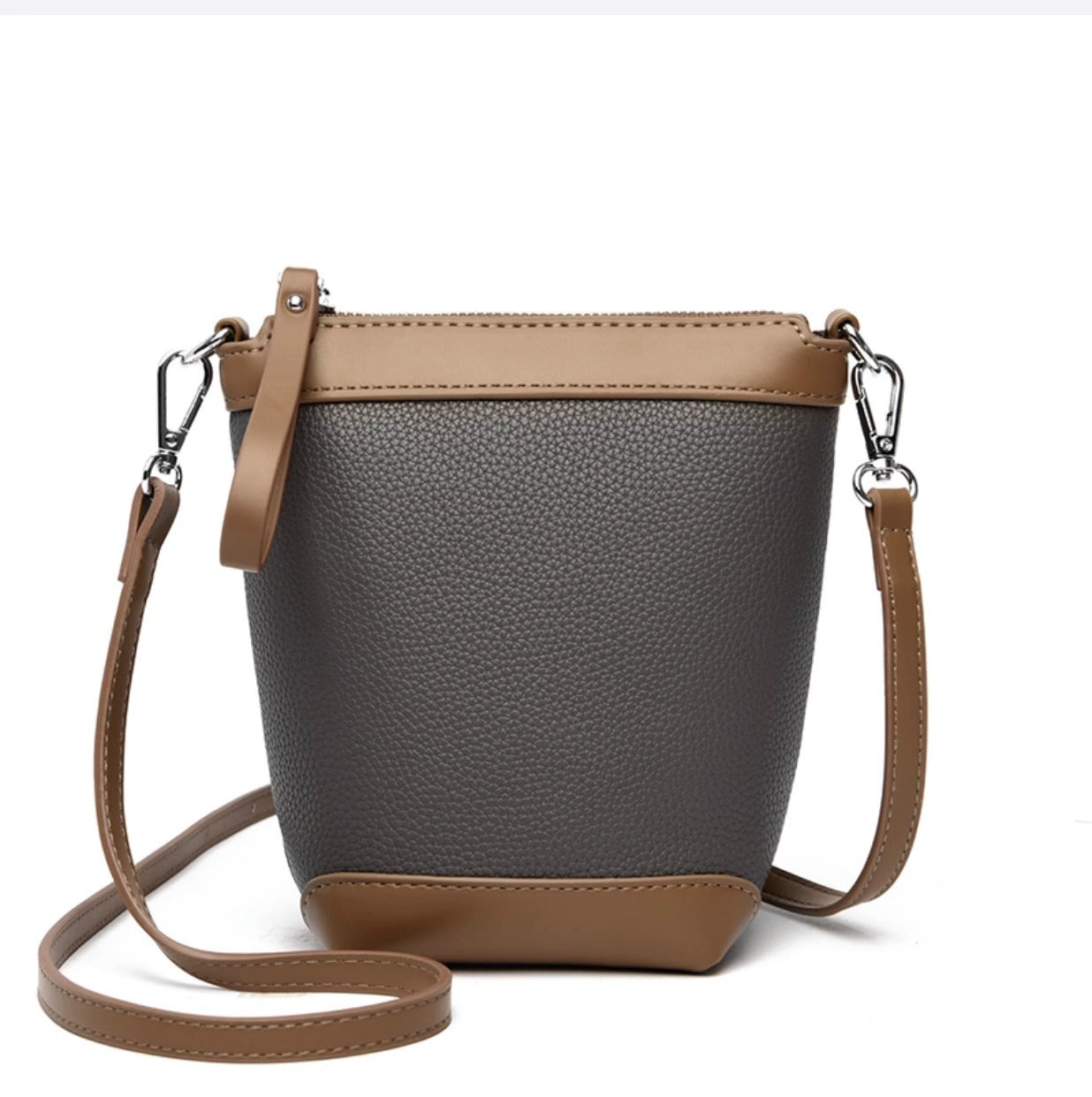 牛皮帆布拼接mini水桶包包女2023夏季单肩斜跨包韩版休闲手机包潮