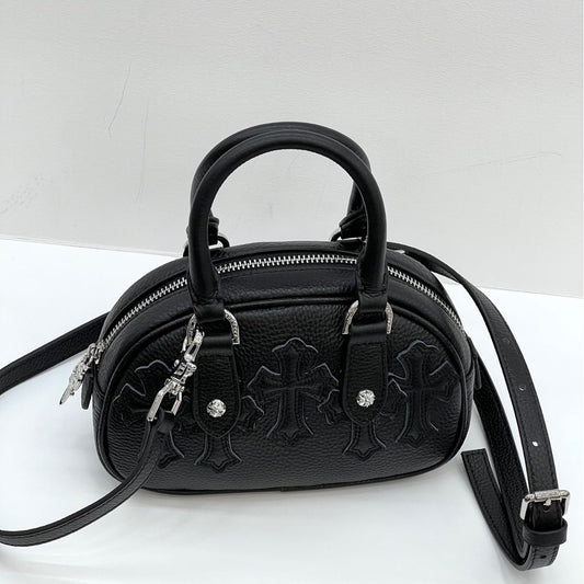 女包新款头层牛皮十字架保龄球包甜酷辣妹风枕头包手提单肩斜挎包