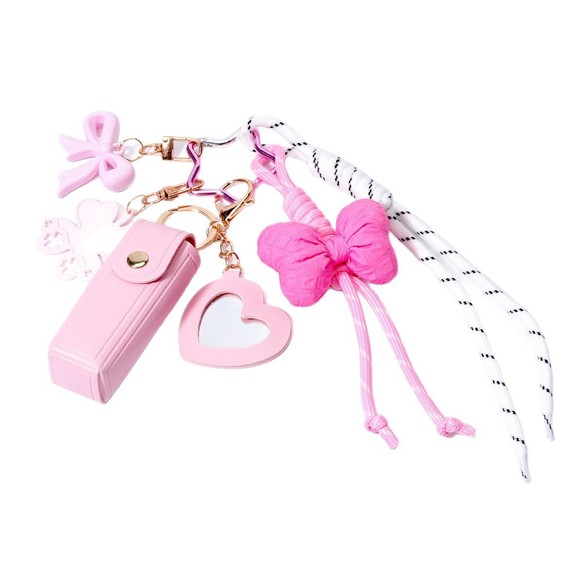 粉色口红皮套亚克力蝴蝶结包挂包包挂件批发miu系包挂绳子配饰
