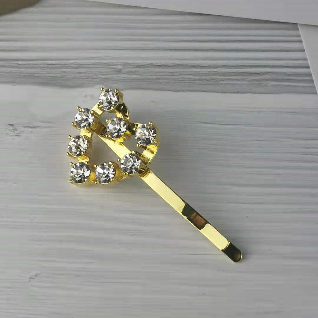 缪家新款法式爱心镶钻发夹心形一字夹时尚甜美气质弯夹镀金发饰品