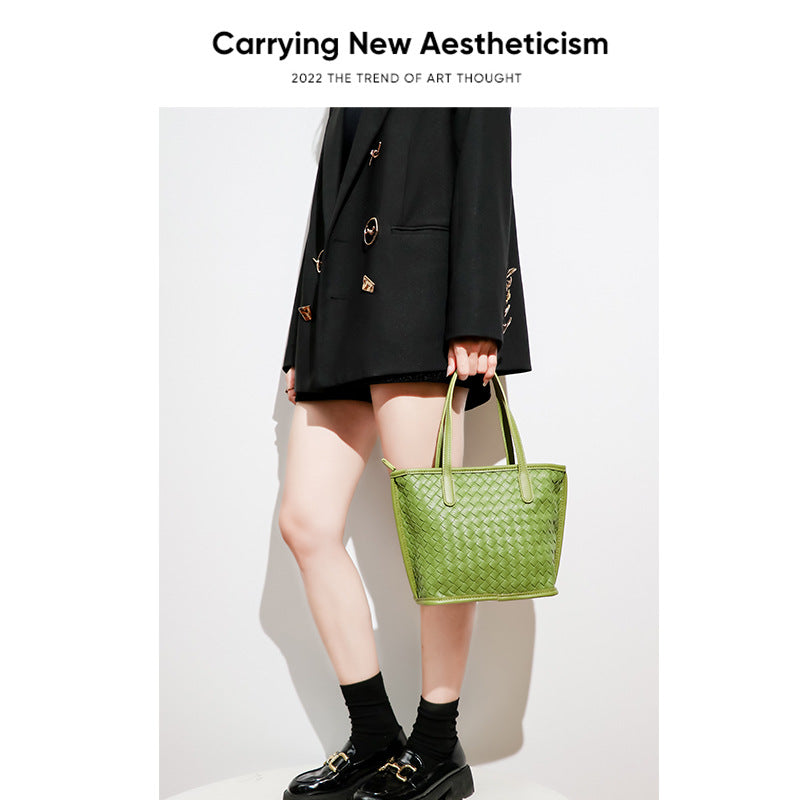 2024新款欧美菜篮子水桶包包高级感女士单肩托特包手提编织子母包