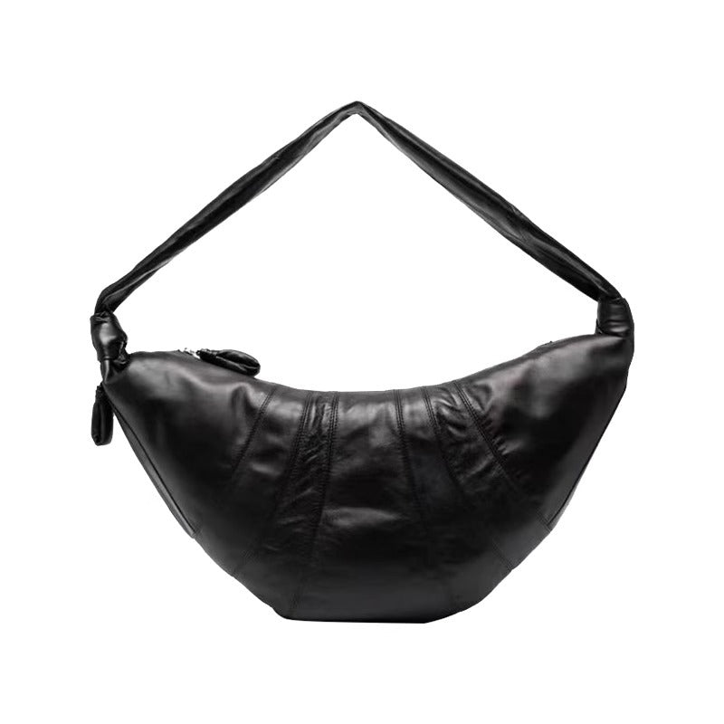 大容量慵懒女包法国小众牛角包羊皮可颂包真皮饺子包斜挎腰包大