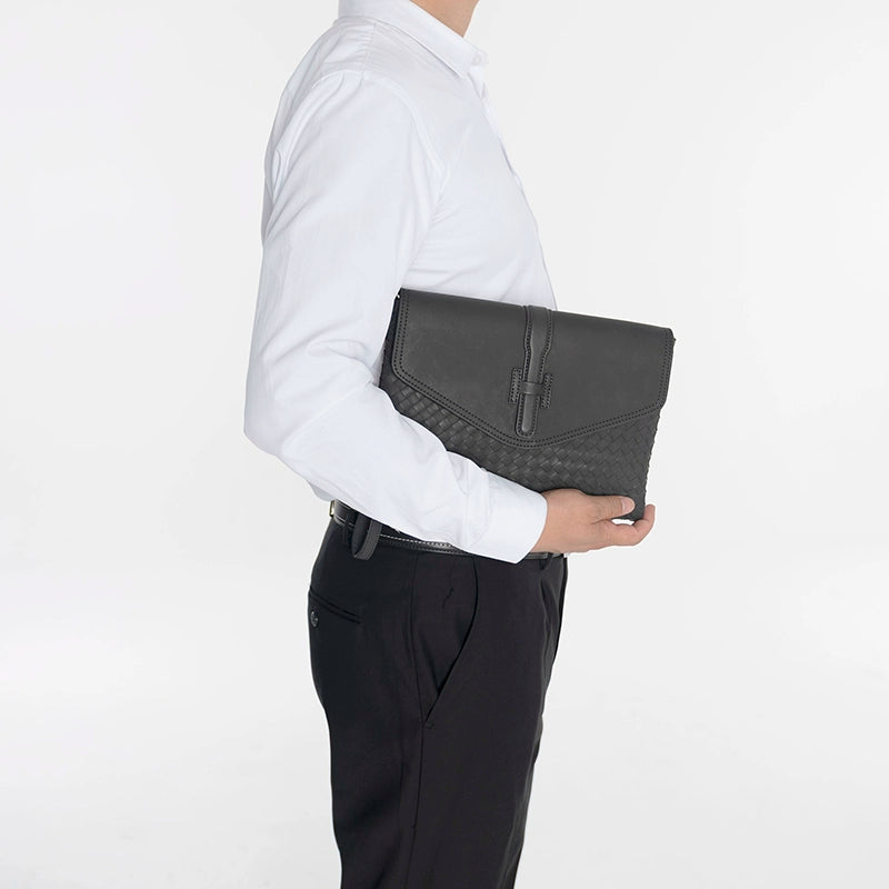 X&BV手包男真皮休闲商务编织青年潮流手抓包夹包信封包男士手拿包