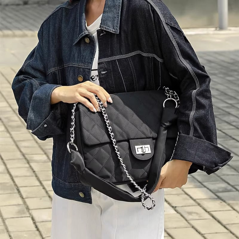 菱格链条包包高级感女包百搭帆布包大容量单肩包小香风休闲复古包