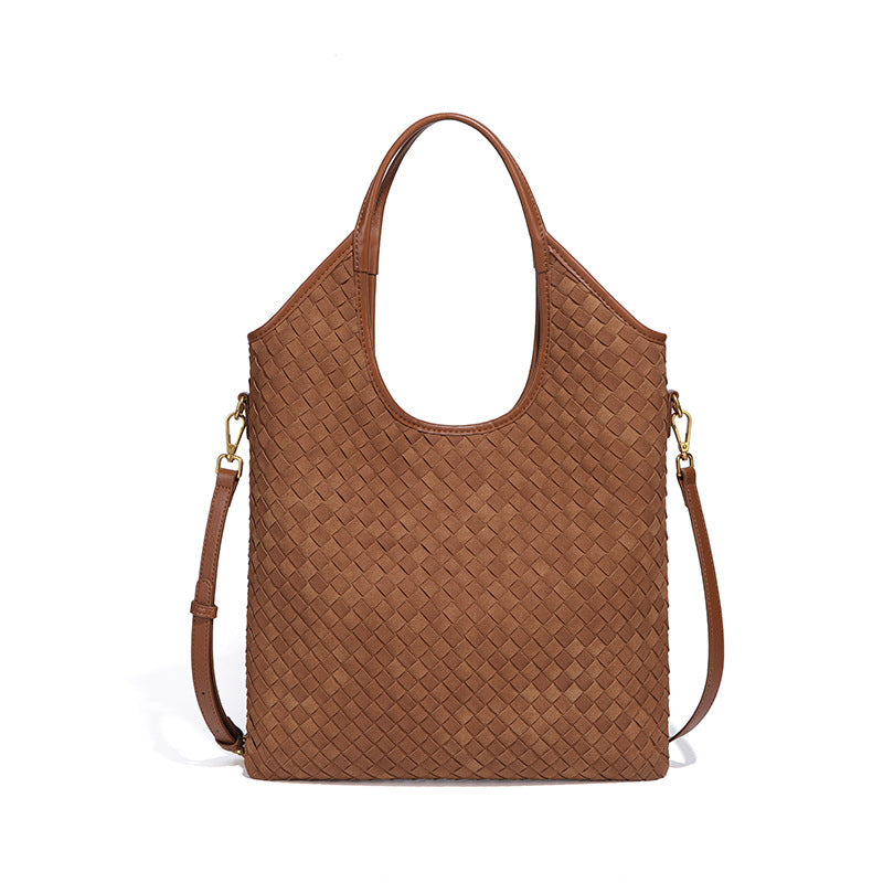 韩版时尚磨砂手提水桶包通勤大容量单肩腋下包新品麂皮绒托特女包