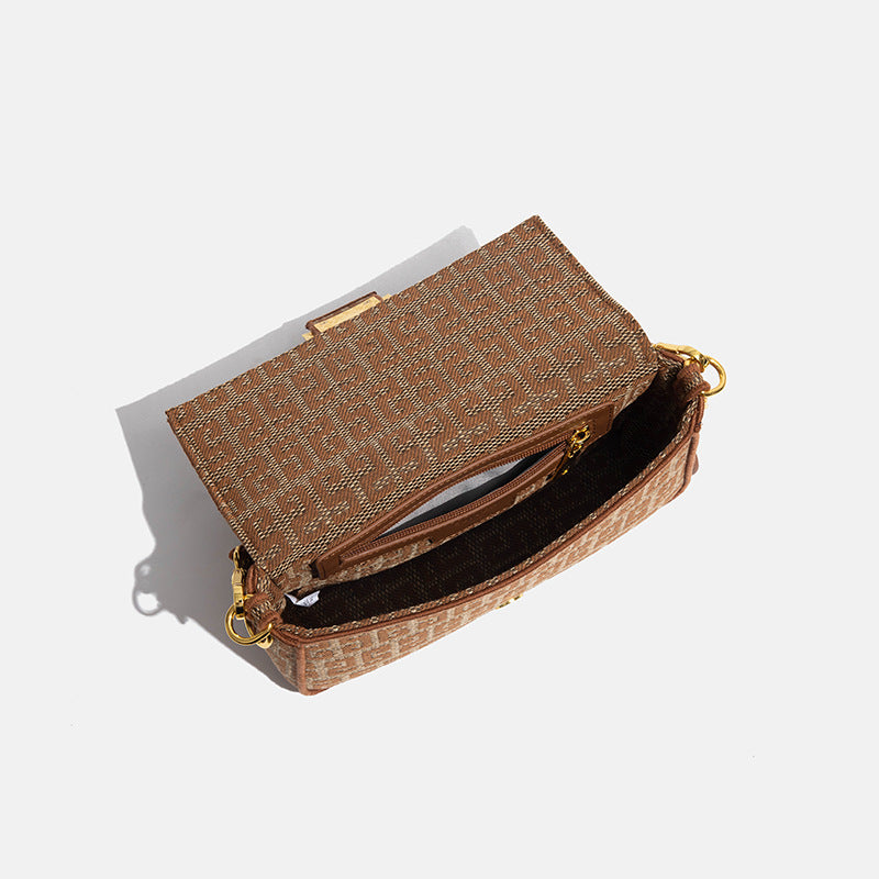 欧美复古小方包高级感棉麻设计手提包夏季新款时尚百搭单肩斜挎包