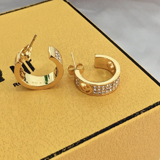 芬家新款满天星满钻耳环女高级感个性气质轻奢风F字母耳钉