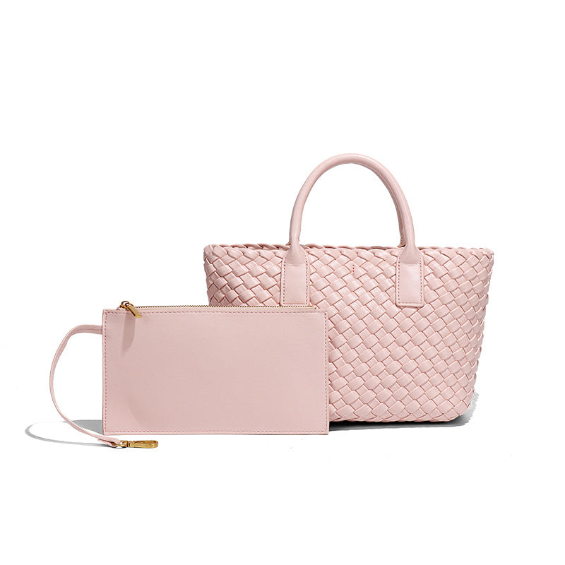 欧美大容量通勤包女简约休闲手提包时尚手工编织包潮流单肩斜挎包