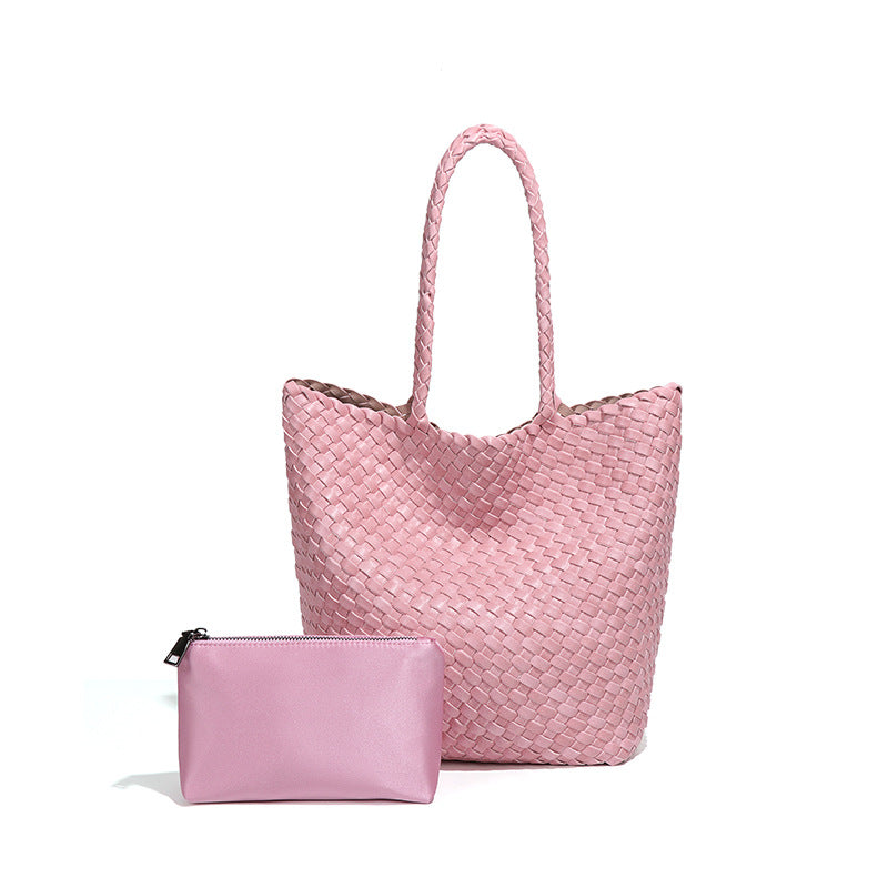 韩版潮流大容量单肩腋下包手工编织女包大容量休闲子母手提托特包