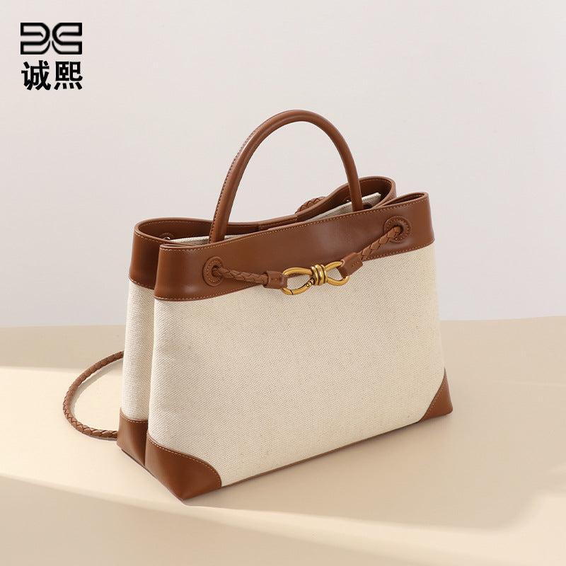 跨境爆款定制蝴蝶结撞色手拎包韩版时尚单肩斜挎包大容量托特女包