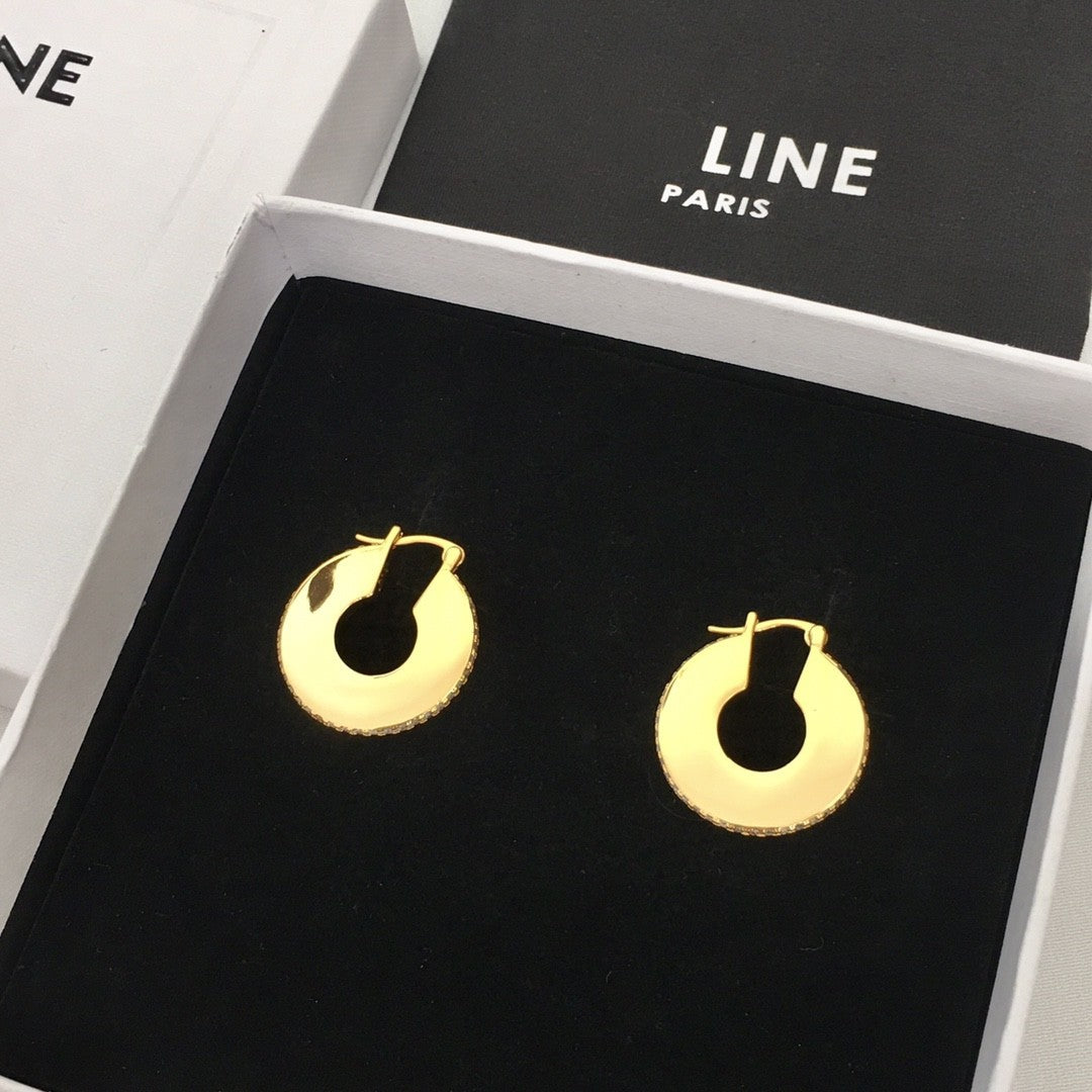 赛林家22新款圆形耳环女光面镶钻高级感气质黄铜镀金耳扣