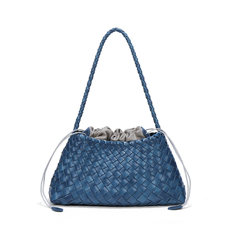 跨境热销纯色手工编织包包女高级感复古手提子母包时尚单肩腋下包