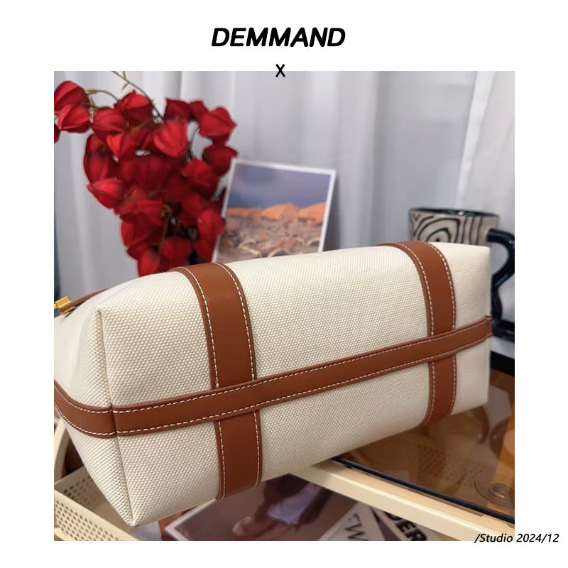 帆布托特包包女2025新款高级感小众设计撞色手提包大容量通勤百搭