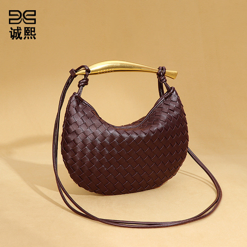 外贸新品纯色饺子包手工编织包半月沙丁鱼手提包休闲单肩斜挎女包