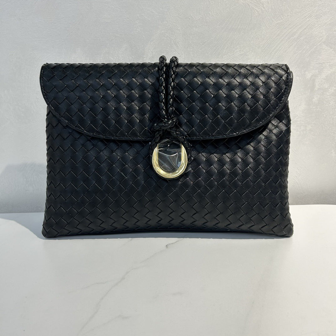 2024秋冬季跨境新款高级感优质牛皮手工编织手拿包单肩斜挎包包女