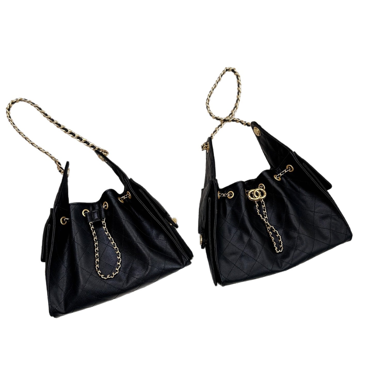 时尚简约小香25C hobo菱格抽绳水桶包复古腋下包单肩手提嬉皮女包