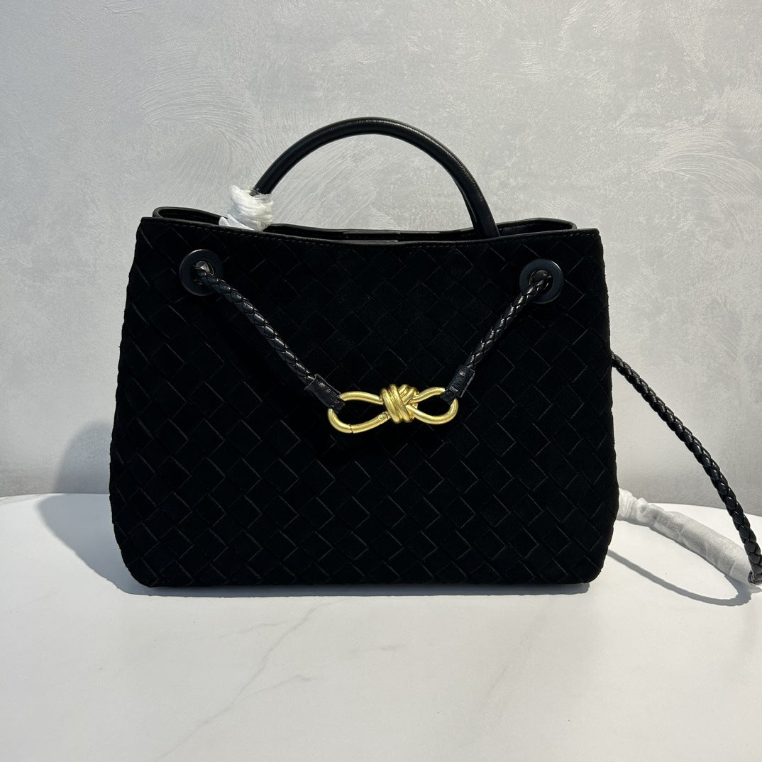 2024新款麂皮绒高级编织蝴蝶结金属绳扣手提斜挎单肩腋下工厂直销