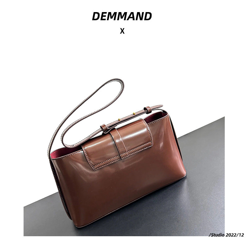 韩国2023小众牛皮腋下手提包可斜挎有延长肩带百搭休闲真皮牛皮