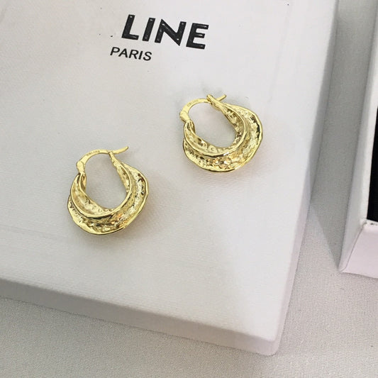 赛家法式Celi风耳圈复古锤打气质凹凸耳环新款耳饰凹凸纹理耳环女