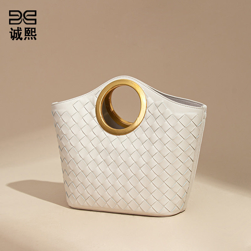 质感手提菜篮编织女包大容量通勤单肩托特包简约潮流休质感斜跨包