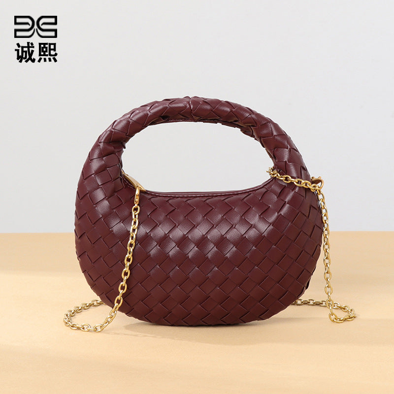 跨境简约时尚手拎饺子包简约手工编织女包工厂批发外贸单肩斜挎包