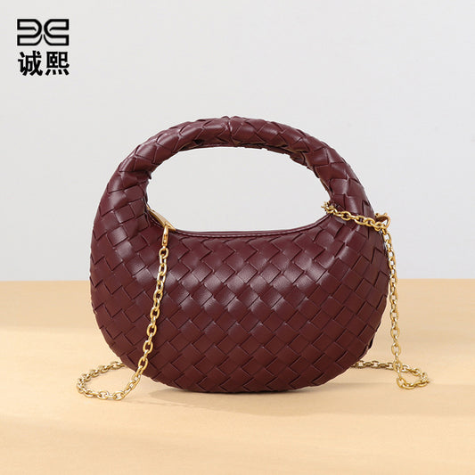 跨境简约时尚手拎饺子包简约手工编织女包工厂批发外贸单肩斜挎包