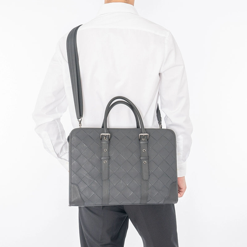 X&BV男包手提包商务真皮横款电脑包编织休闲单肩斜挎包男士公文包