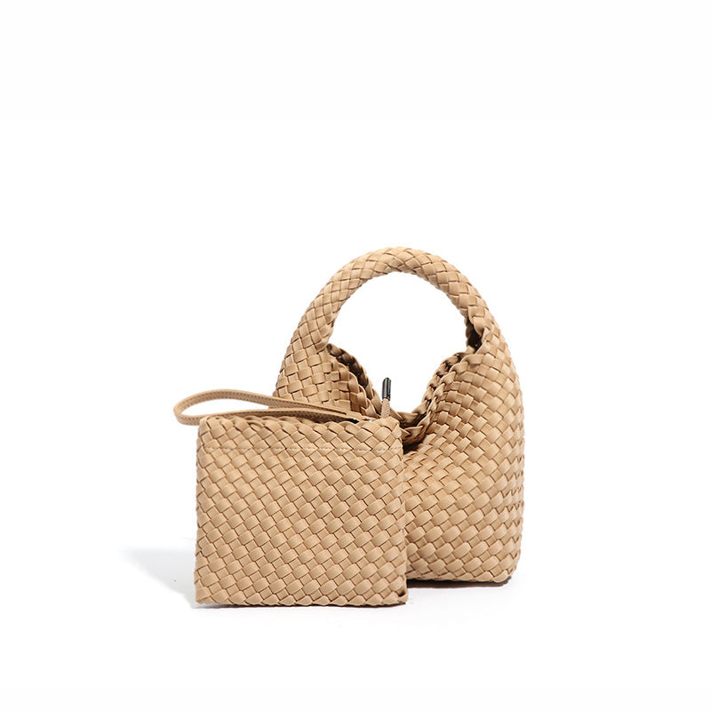 新款潮流复古子母包跨境手提单肩斜跨编织包包大容量菜篮子水桶包