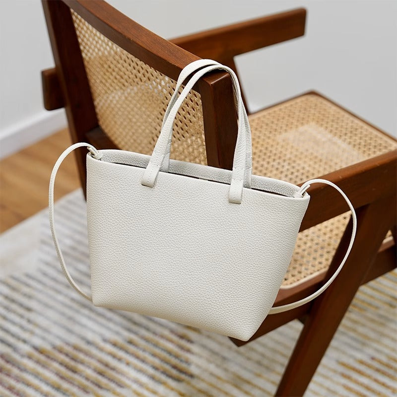 潮 极简togo头层小牛皮大容量托特tote手提单肩斜挎包 无痕代发