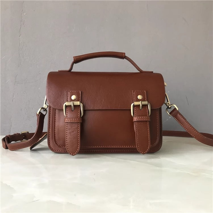 头层植鞣牛皮剑桥包 邮差包女新款潮时尚百搭单肩斜挎包 一件代发